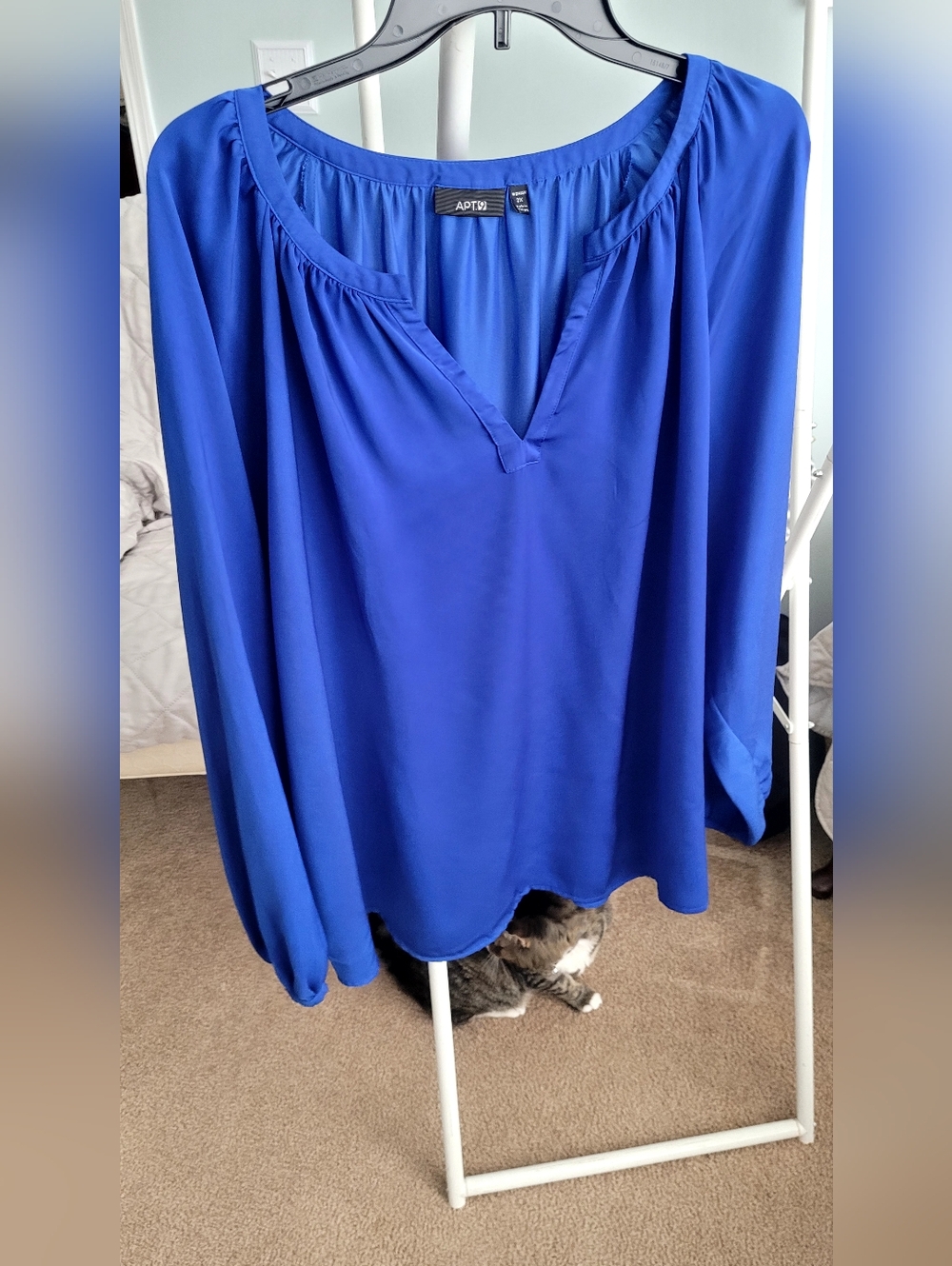 Apt. 9 Cobalt Blue Split-Neck Long Sleeve Blouse